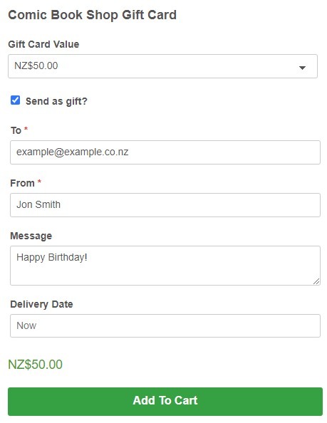 Gift Card example Happy Birthday
